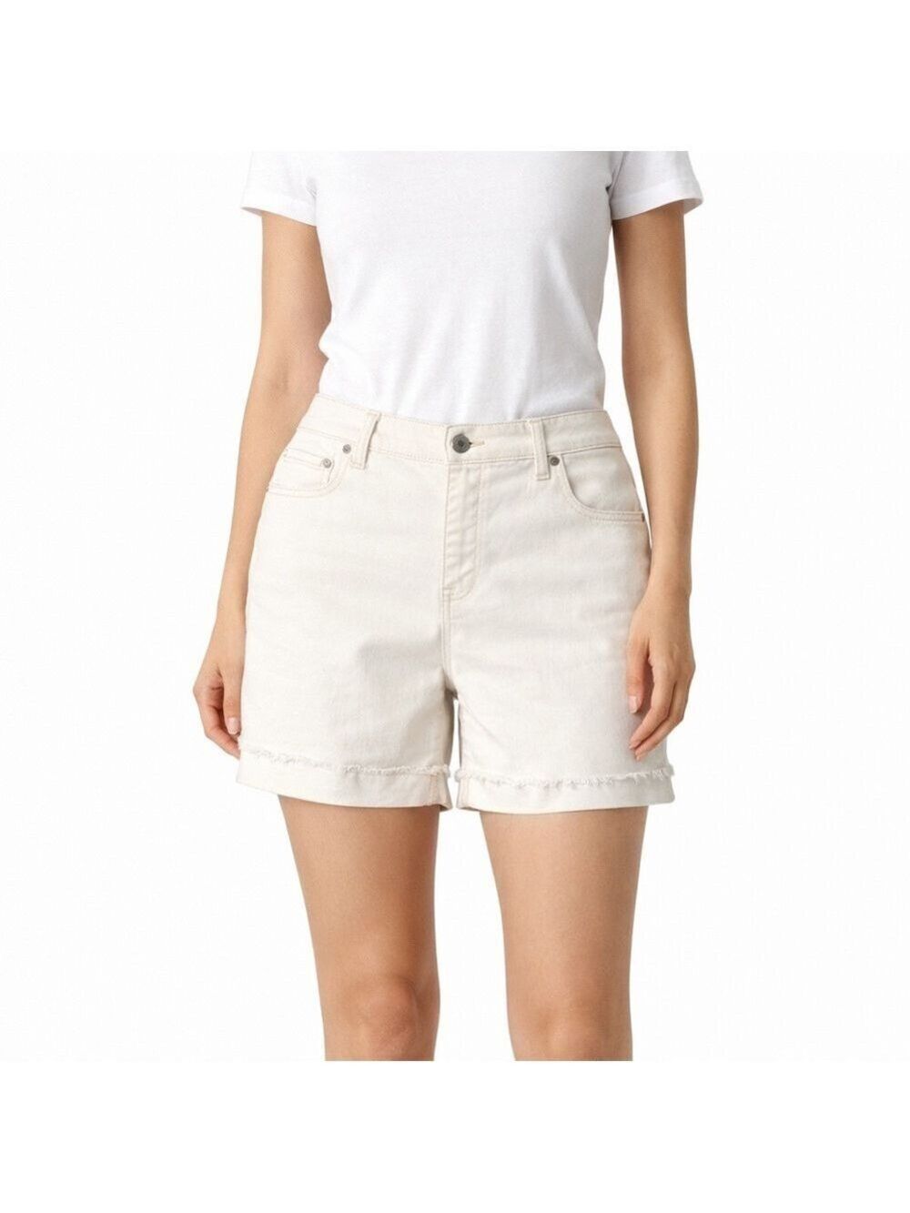 TALBOTS Cotton 5 Pocket Boyfriend Cream Denim Shorts Sz 16